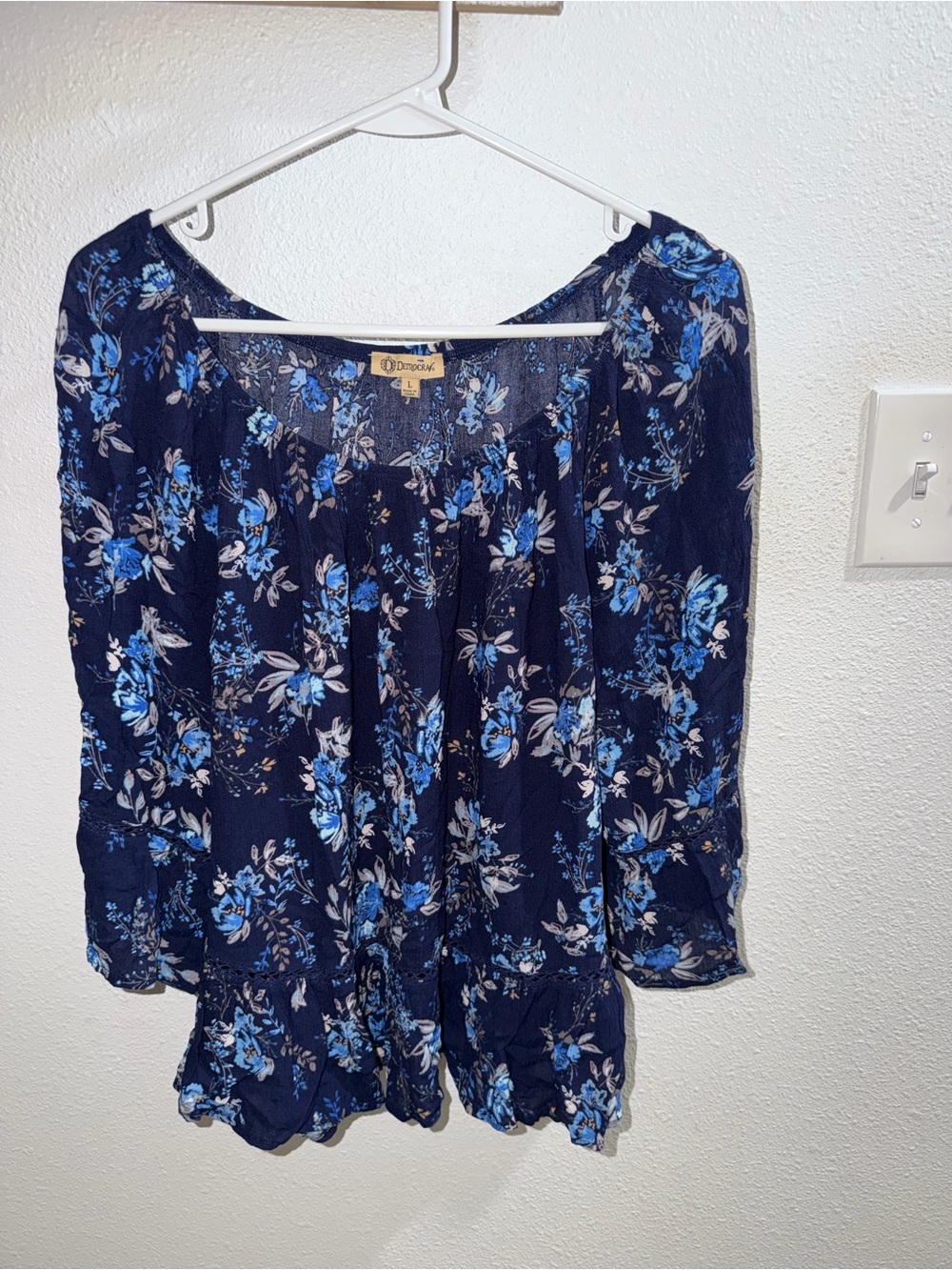 Democracy Navy Floral Peasant Tunic with Blue Bouquet Print